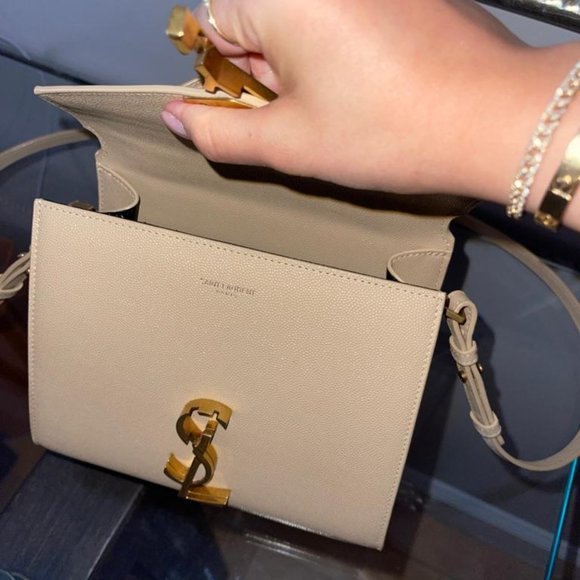 Saint Laurent Cassandre Mini Textured-leather Beige Leather Tote - Picture 7 of 8